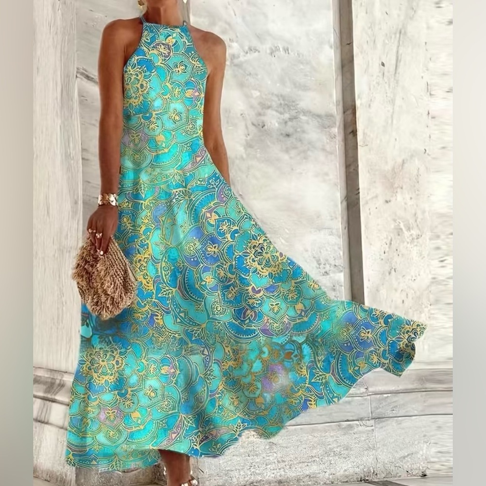 CLEARANCE NWOT Mandala Floral Print Dress, Vintage Sleeveless Summer Max…